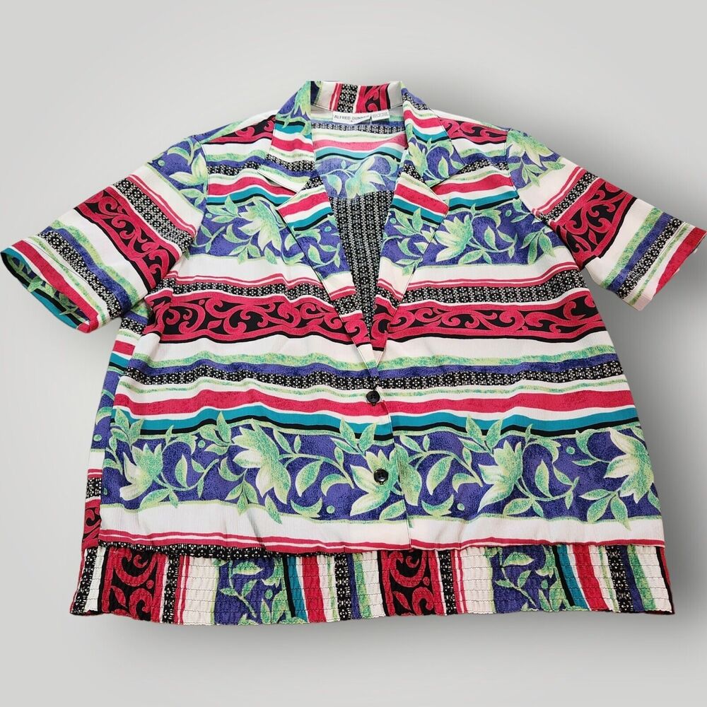 Alfred Dunner Women's 8 Multicolor Print Striped Two-Fer Short Sleeve Top